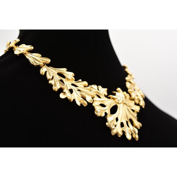 Fernando Originals Collar Necklace Leaf Chunky Brushed Gold Chain FO Signed A20 - Picture 4 of 12
